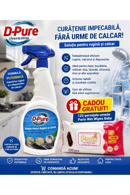 D PURE SPRAY ANTI CALCAR/ROȘUȚI + CADOU SERV UMEDE BABY FĂRĂ ALCOOL 120 PIESE