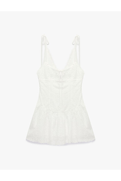 Baumwoll-Minikleid mit Stickerei und dünnen Trägern