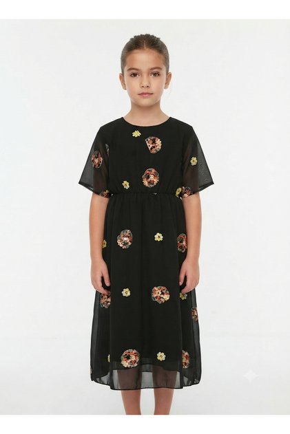 Girls' Floral Embroidered Chiffon Dress - Modern and Stylish Design