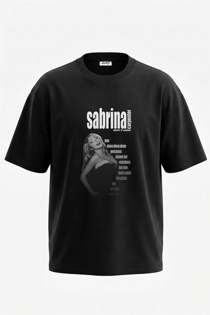 Sabrina Carpenter_2 Design Printed Oversize Black T-Shirt