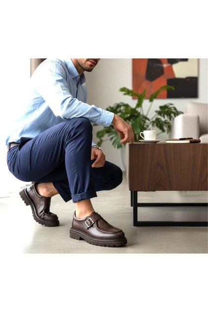 Jf-599 Men's Genuine Leather Thick Soled Premium Casual Shoes