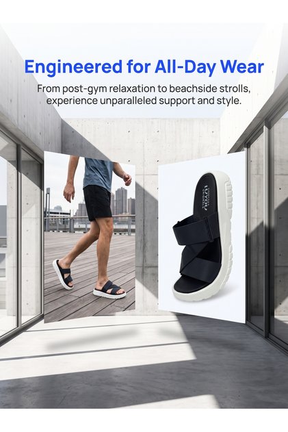 Limited Time New Promotion Men Sport Recovery Slides, Super Light Flexible Strap Sandals, Non-Slip Comfort Slip On Shoes for Home Gym Outdoor Outings, Buy One Size Larger