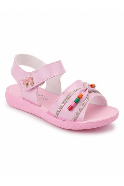 Girl's Pink Stone Beaded Detailed Velcro Daily Sandals