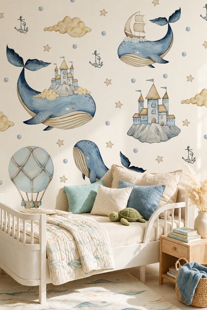 Fairy Tale Whale Wall Sticker Set 99 Pieces | Self-Adhesive Wall Sticker for Children & Baby's Room