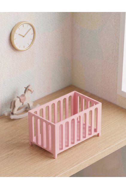 Minyatür Oyuncak Bebek Yatağı Beşik - 12 cm Oyuncak Bebek Evi Aksesuarı