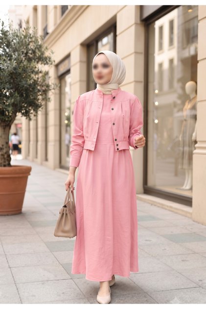 Beli Büzgülü Jile Elbise Pudra MD002583-42