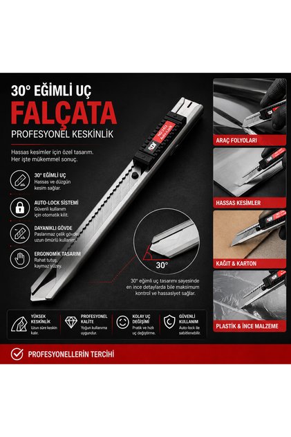 ARAÇ FOLYO KESME 30 DERECELİ DAR METAL GÖVDE MAKET BIÇAĞI