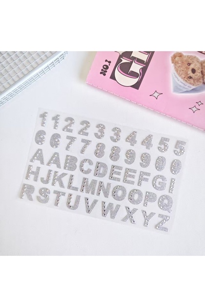 Silver Glittery Letter and Number Diamond 3D Stickers, Shiny Rhinestone Stickers, Children's DIY Cra