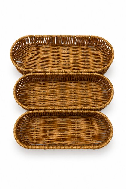 Rattan Set of 3 Oval Storage Boxes and Organizers - Bohemian, Basket, Napkin Holder, Organizer, Scandinavian