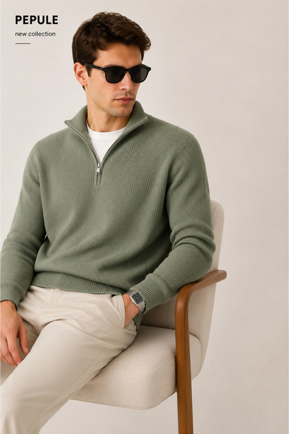 Men's Premium Half-Zip Ribbed Knit Sweater