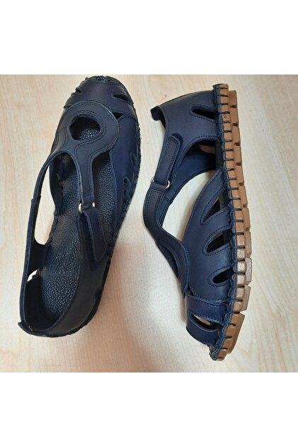 100% Genuine Leather Inside and Out, Navy Blue Sandals
