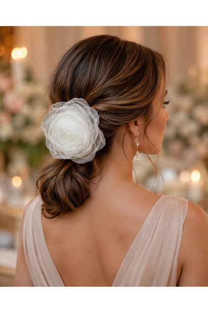 Handmade Fabric Flower Hair Clip – Stylish Bun Accessory, Special Occasion and Event Hair Accessory