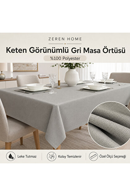 Liora Serisi Leke Tutmaz Gri Masa Örtüsü – Salon ve Yemek Masası İçin, Özel Ölçü Seçenekli