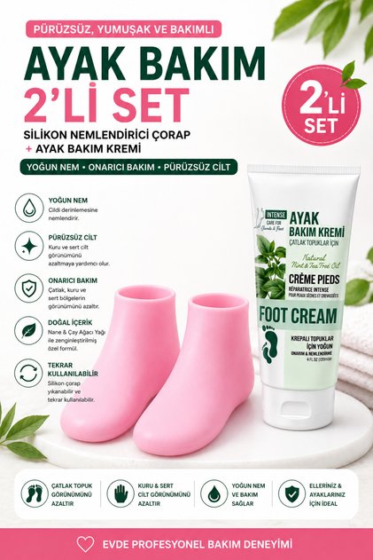 2-Piece Foot Care Set | Silicone Moisturizing Socks + Foot Care Cream | Intensive Moisturizing Care for Cracked Heels, Dry and Hard Skin