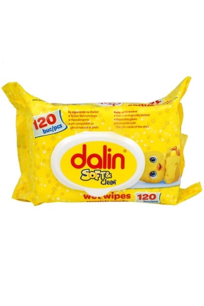 Șervețele umede, Dalin, pentru bebeluși, 120 bucăți, Soft Clean