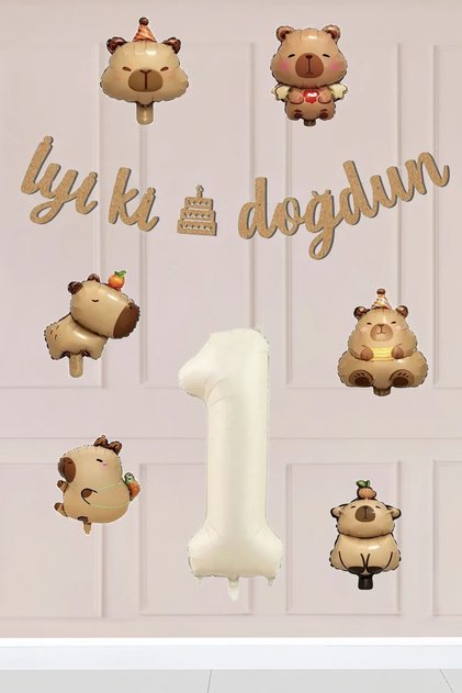 1 Year Old Capybara Themed Birthday Balloon Chain Set