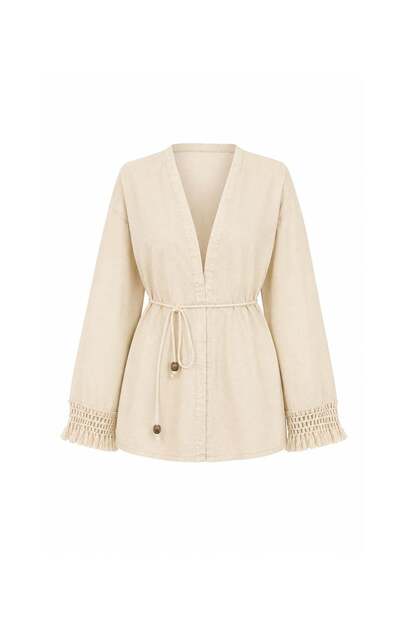 Kimono with Tassel Cuffs Stone