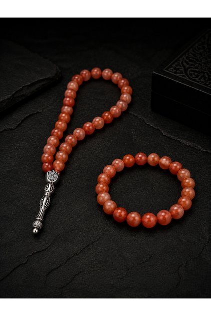 Yemen Agate Natural Stone Prayer Beads and Bracelet Set Medium Size Men's Premium Design