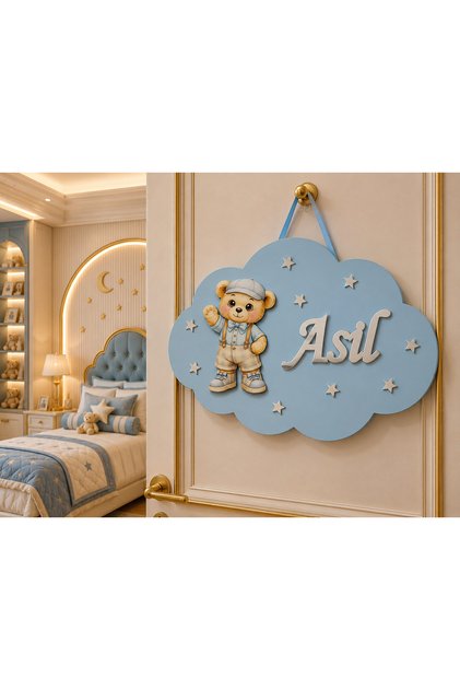 El Yapımı İsme Özel Bulut Ayıcık Model Bebek Kapı süsü, Hastane Süsü, Bebek İsimlik