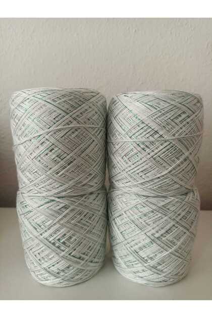 Yeşil Simli Beyaz Renkli İtalyan Merserize Koton Örgü İpi 400gr(4x100 Gr)