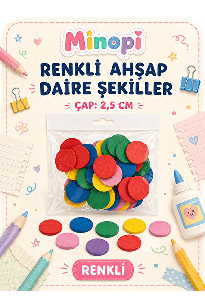 Renkli Ahşap Daire Şekiller 2,5 cm Hobi Etkinlik ve Eğitim Materyali