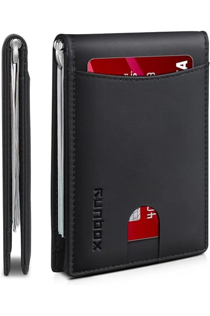 محفظة رجالية نحيفة من الجلد الأصلي مزودة بتقنية حجب RFID، محفظة رجالية صغيرة الحجم للجيب الأمامي