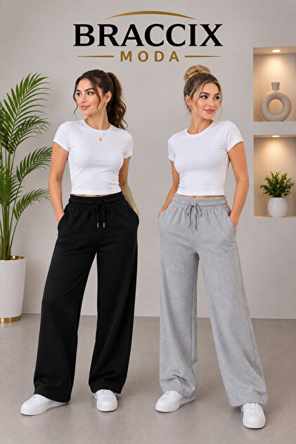 Women's Sweatpants Set of 2 Black Gray Comfort Fit Anti-Sweat
