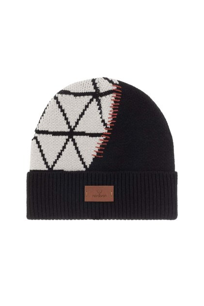 Men's Black Soft Patterned Beret Color-Blocking Stretchy Double-Fold Winter Basic Knitwear Pegas