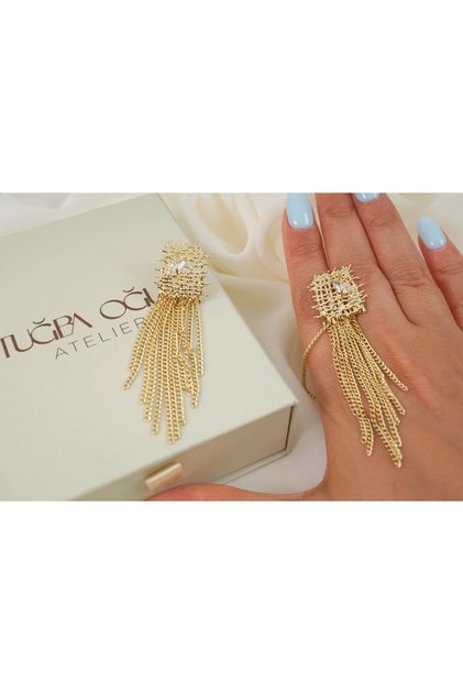 Kp783 Drop Stone Chain Tassel Hanging Earrings (Length 80 mm)