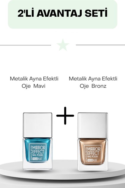 Metalik Ayna Efektli Oje Bronz 15 ML & Mavi 15 ML