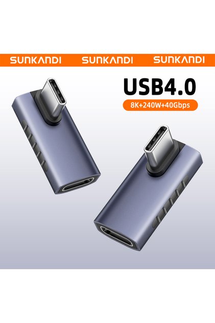 2pcs SUNKANDI USB C Adapter 240W PD, 8K@60Hz, 40Gbps, 90 Degree USB C Female to Male Adapter Connect