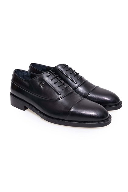 Black Color Lace-Up Genuine Leather Men's Shoes
