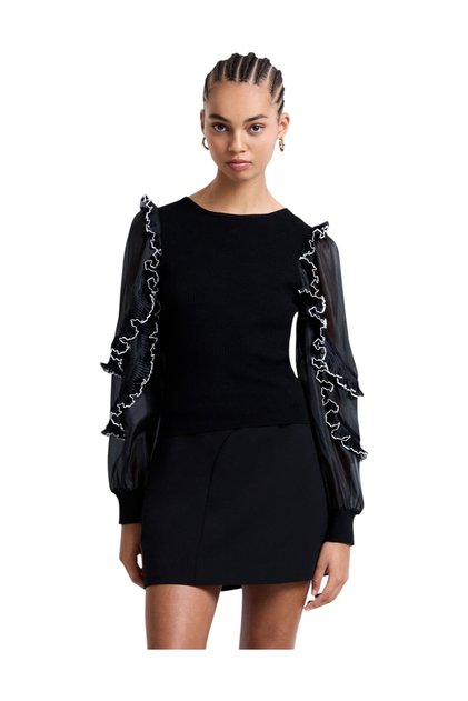 Women Krista Mix Ruffle Trim Sleeve Top