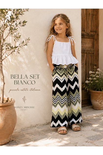 Honey Mousse Craft Girls' Strap Blouse & Palazzo Pants Set – Bella Set Bianco