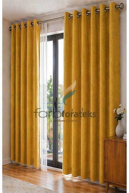 Mustard Velvet Rustic Velvety Fabric Curtain