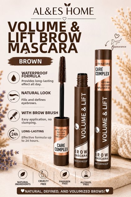 Brown Mascara Volume & Lift Waterproof Long-Lasting Natural Look
