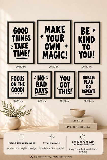 7-Piece Frame-Looking Modern Painting Set | Retro & Pop Art | Motivational Written | Living Room, Office, Kitchen and Study Room Wall Decoration
