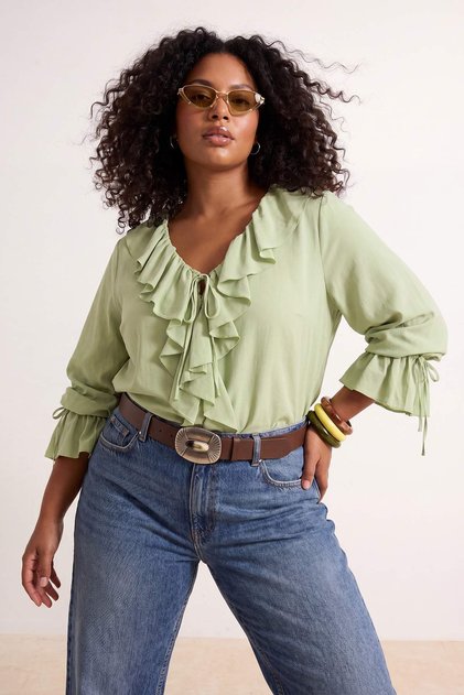 Green Aerobin Woven Plus Size Blouse