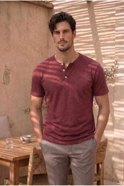 Edgar Regular Fit 3-Knopf-T-Shirt mit Reverskragen aus Suprem-Stoff für Herren – Rot