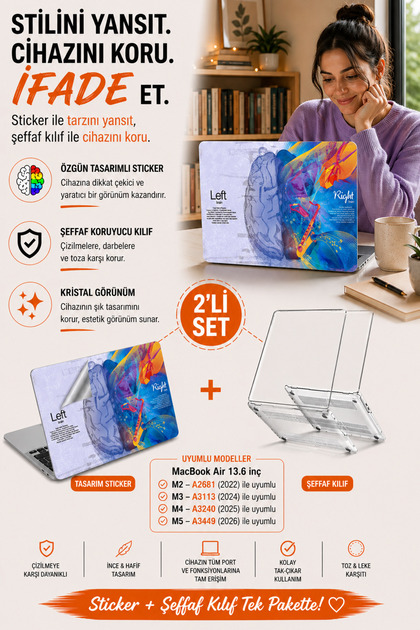 Macbook Air M2-m3-m4 Kılıf 13.6inç Sticker Yapıştırma Kaplama Brainnl A2681 A3113 A3240 Ile Uyumlu