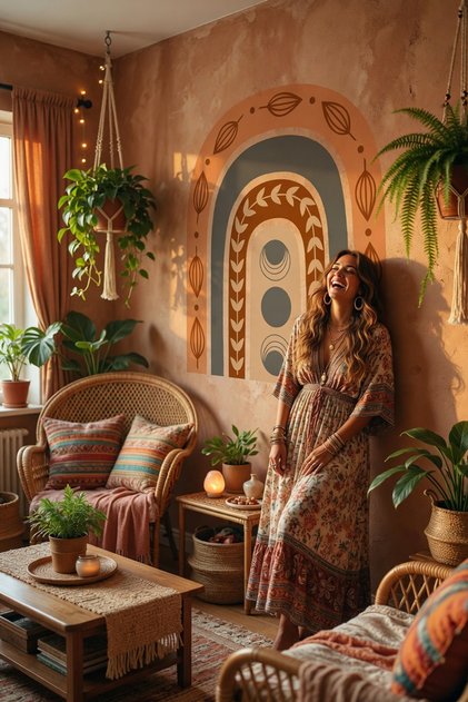 Boho Yapraklar Kemer Arch Salon Oturma Odası ve Antre Duvar Sticker