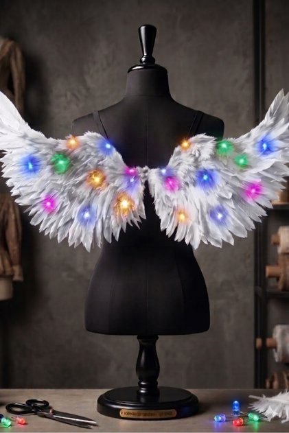 3 Fonksiyonlu LED Işıklı Mavi Tüy Melek Kanadı Kostüm Aksesuarı