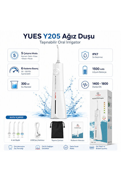 YUES Taşınabilir Ağız Duşu Şarj Edilebilir Diş Protez Bakım Ve