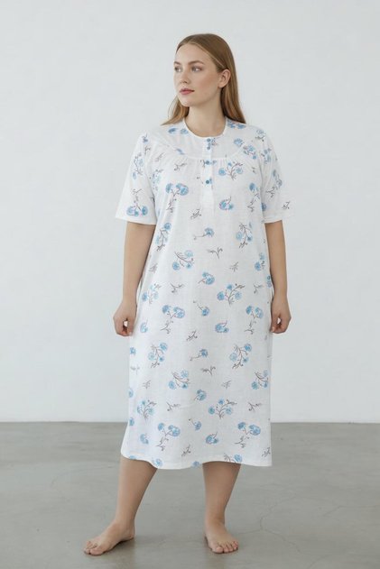 Short Sleeve 100% Cotton Combed Throw Plus Size Mother's Nightgown, Hospital, Pregnant and Maternity Nightgown