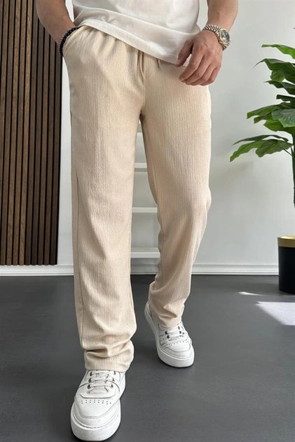Men's Comfortable Fit Summer Trousers Cream Edw269