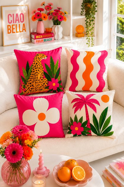 Ays Home Kaplan Fuchsia Maximalist Pattern 4-Piece Throw Pillow Cover Set