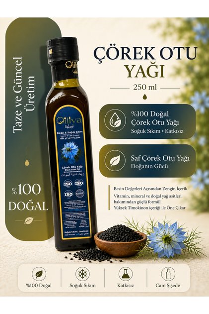 %100 Doğal Saf Soğuk Sıkım Çörek Otu Yağı 250 ml Cam Şişe