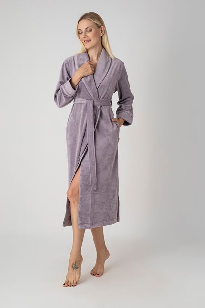 Women's Shawl Collar Chest Embroidered Natural Bamboo Cotton Dressing Gown