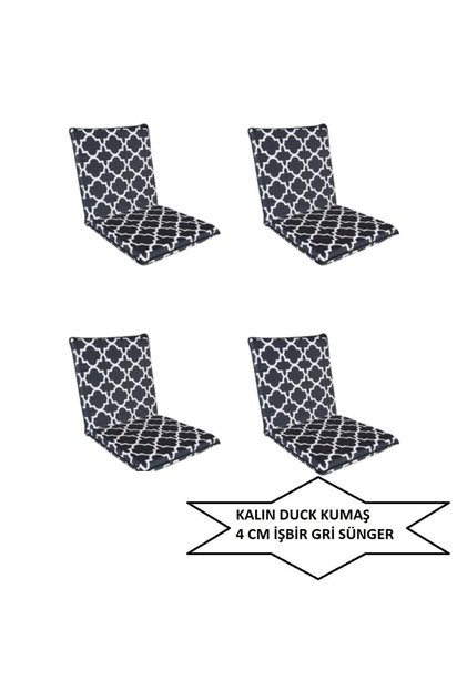 Sandalye Minderi Büyük Arkalıklı Yıkanabilir 4'lü Karacatı Desen 4 Cm Sünger