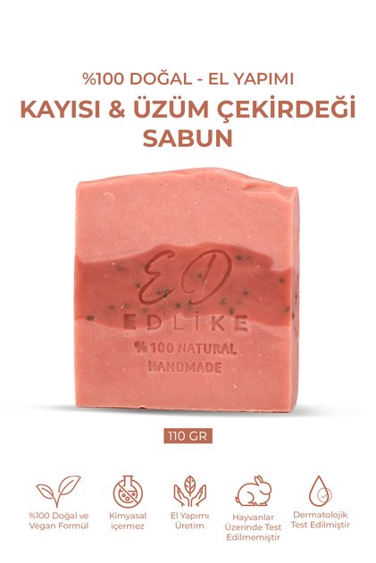Handmade Apricot Grape Seed Soap Made of Pure Oils 110 Gr